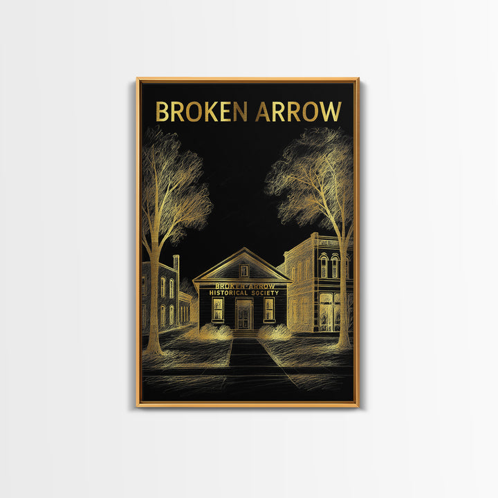 Broken Arrow Travel Poster, Canvas Print, Black And Gold Line Art, Broken Arrow Travel Art, Travel Wall Decor, City Travel Prints