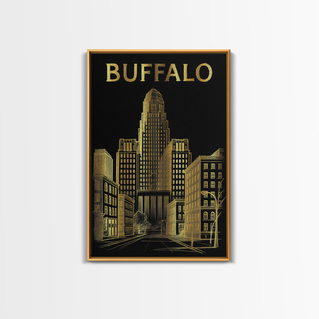 Buffalo New York Travel Poster, Canvas Print, Dark Background Poster Art, Buffalo Travel Art, Travel Poster Art, Wall Decor, Fine Art Print