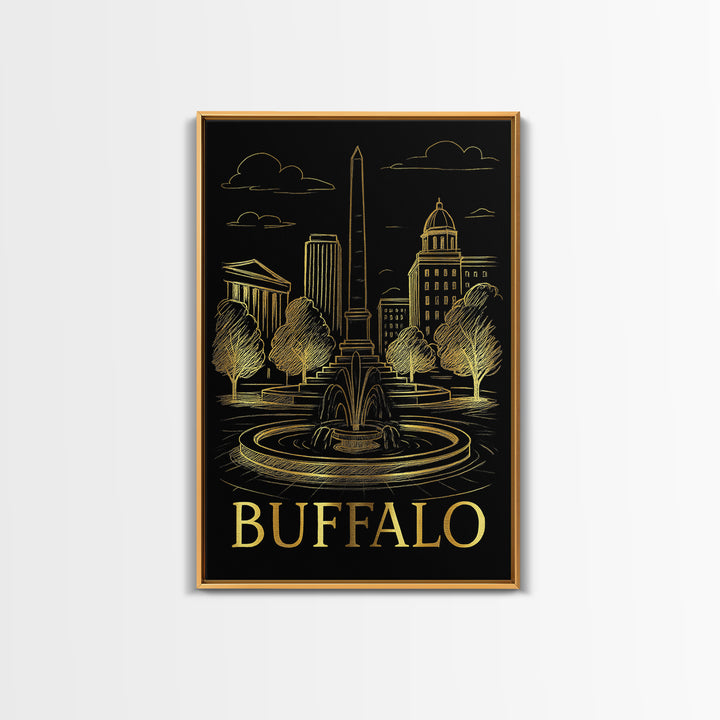 Buffalo Travel Poster, Framed Canvas Print, Dark Background Poster Art, Buffalo City Art, Home Office Decor, City Art Print, Travel Gift