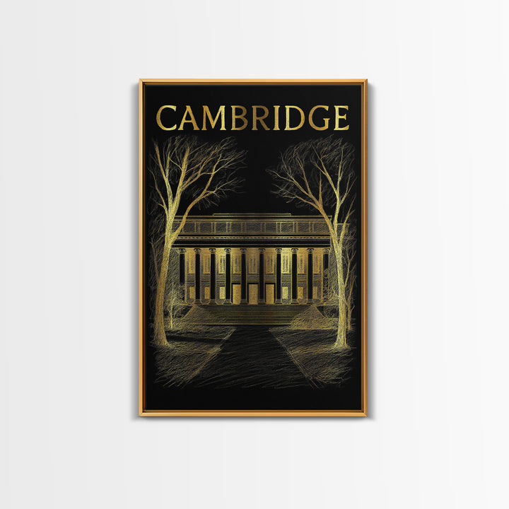 Cambridge Massachusetts Travel Poster, Canvas Print, Gold Sketch Wall Art, Cambridge Poster Print, Wall Decor, Travel Print, Poster Art