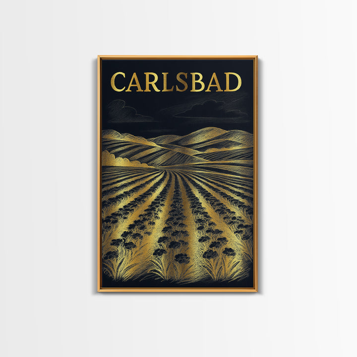 Carlsbad California Travel Poster, Canvas Print, Dark Background Poster Art, Carlsbad City Art, City Travel Prints, Eclectic Wall Decor