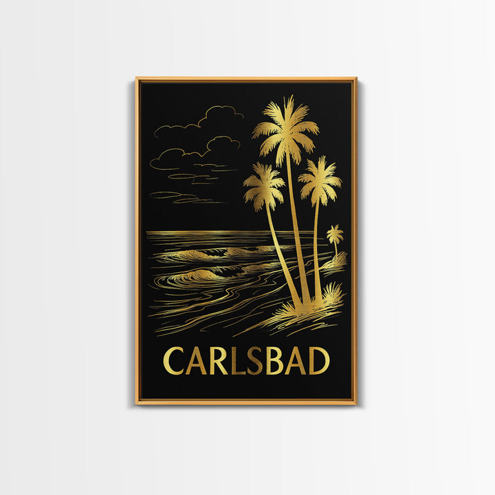 Carlsbad Travel Poster, Framed Canvas Print, Elegant Gold City Art, Carlsbad Art Print, Home Office Decor, City Travel Prints, Wall Art