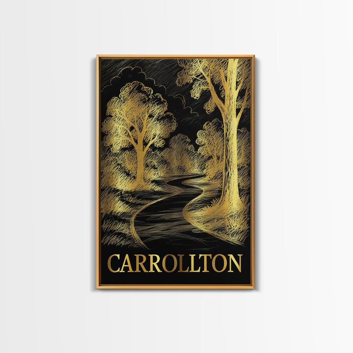 Carrollton Travel Poster, Canvas Print, Elegant Gold City Art, Carrollton Poster Print, City Art Print, Travel Wall Art, Home Office Decor