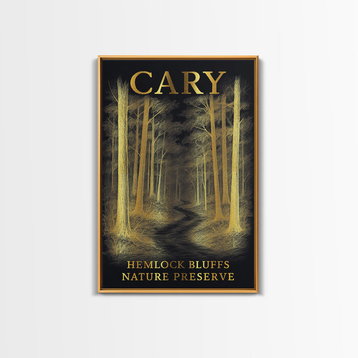 Cary North Carolina Travel Poster, Canvas Print, Black And Gold Line Art, Cary Travel Art, Vintage City Art, Travel Art Print, Wall Art
