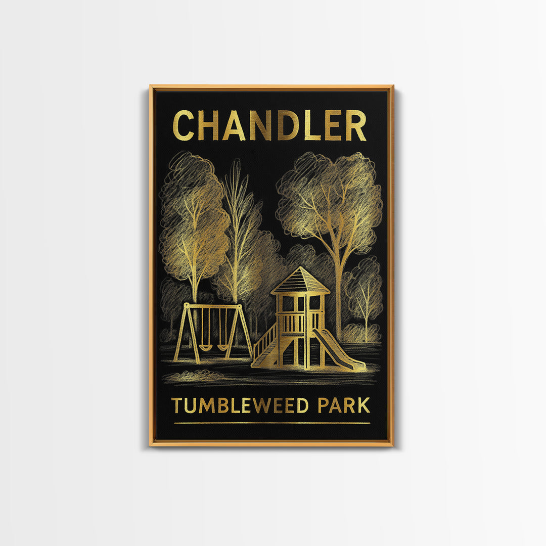 Chandler Arizona Travel Poster, Framed Canvas Print, Elegant Gold City Art, Chandler Travel Art, Retro Travel Print, Eclectic Wall Decor