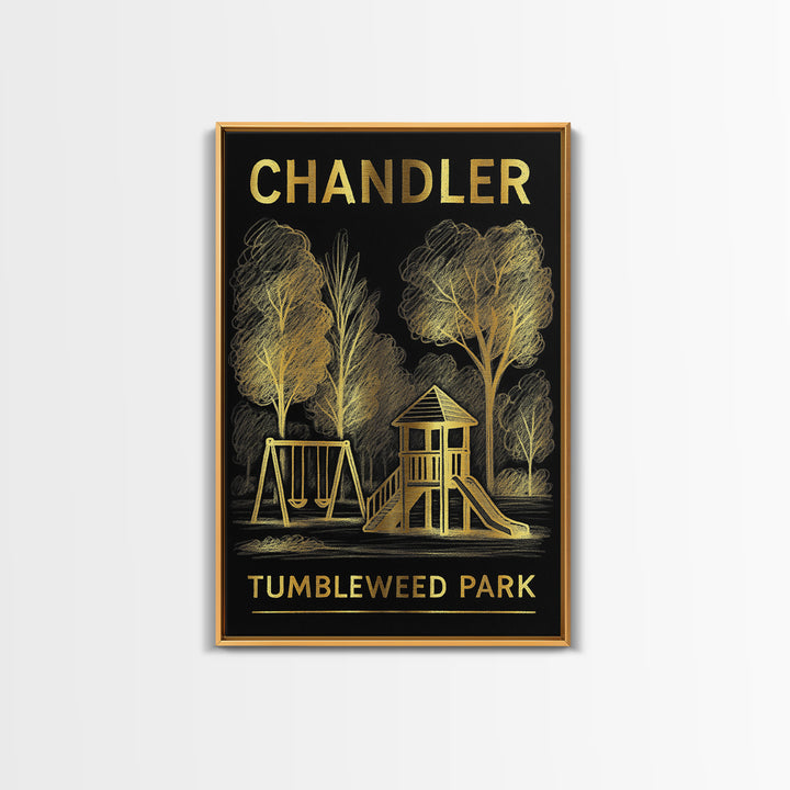 Chandler Arizona Travel Poster, Framed Canvas Print, Elegant Gold City Art, Chandler Travel Art, Retro Travel Print, Eclectic Wall Decor