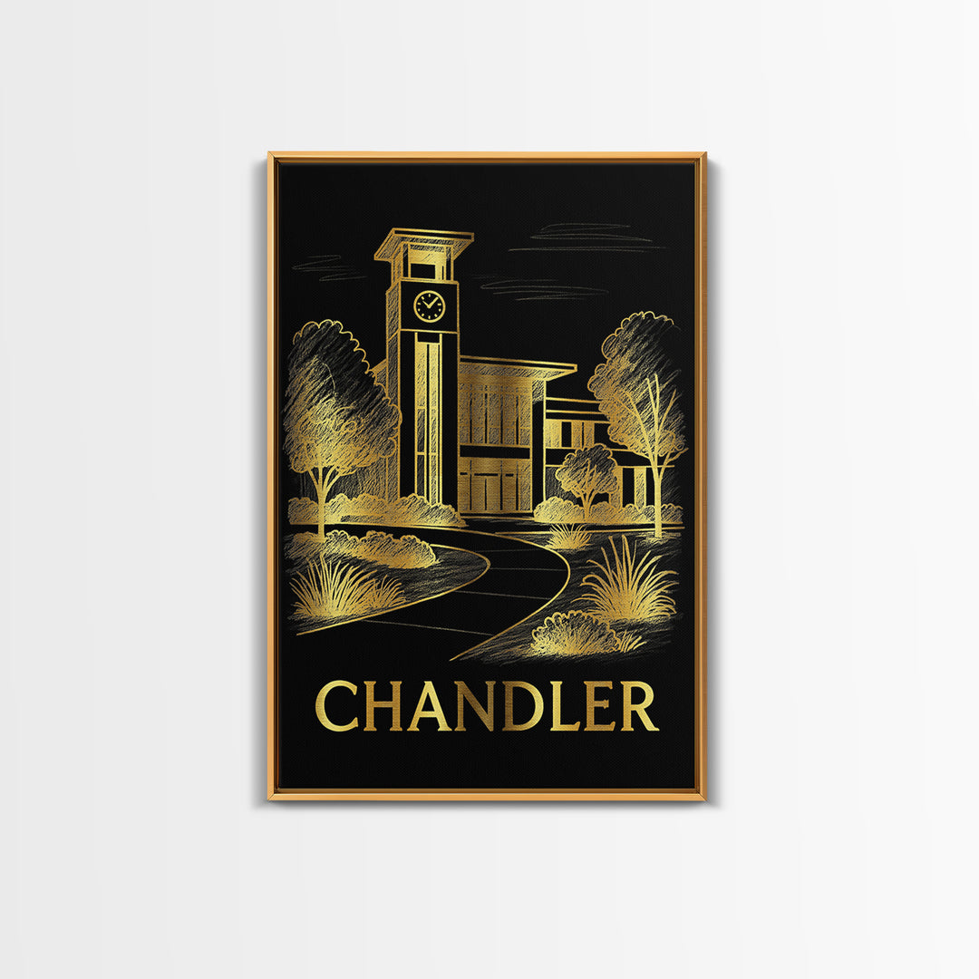 Chandler Travel Poster, Canvas Print, Elegant Gold City Art, Chandler Travel Art, Home Office Decor, Travel Poster Set, City Travel Prints