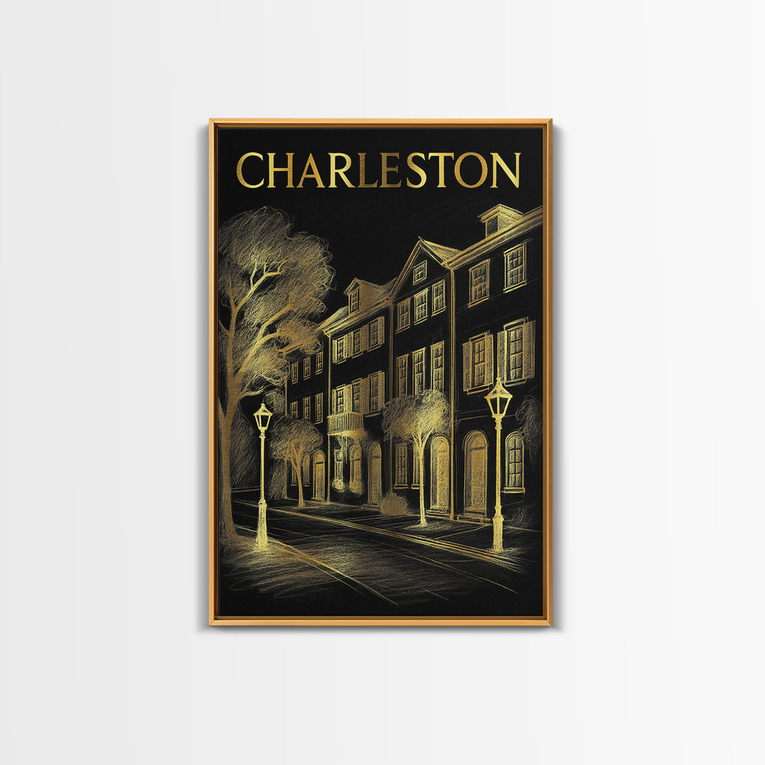 Charleston South Carolina Travel Poster, Canvas Print, Dark Background Poster Art, Charleston Art Print, Wall Art, Gift For Travelers