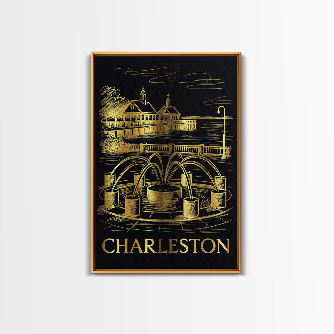 Charleston Travel Poster, Canvas Print, Dark Background Poster Art, Charleston Wall Art, Vintage Travel Art, Living Room Wall Art