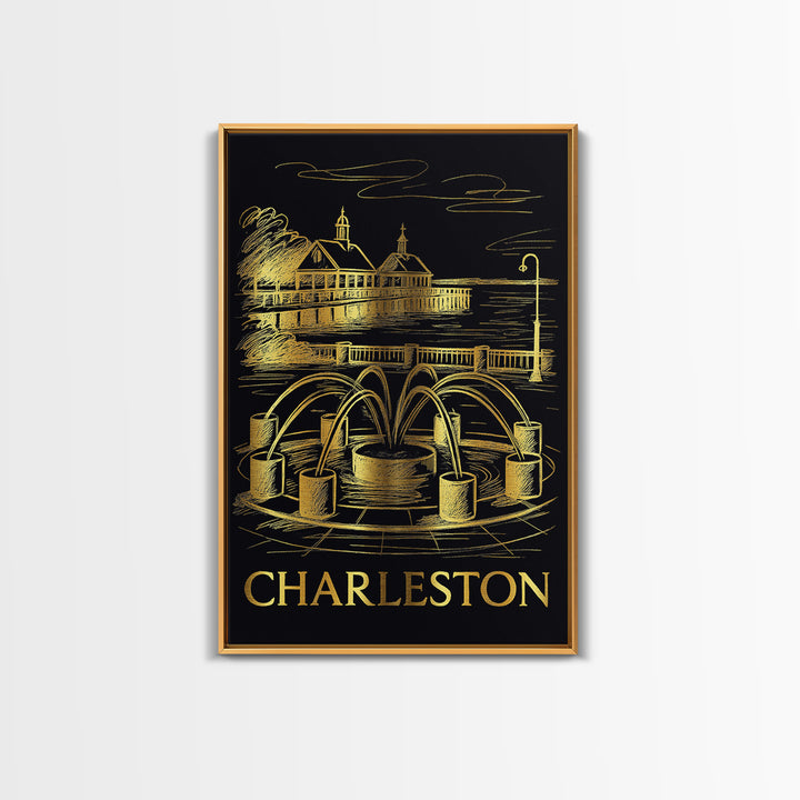 Charleston Travel Poster, Canvas Print, Dark Background Poster Art, Charleston Wall Art, Vintage Travel Art, Living Room Wall Art