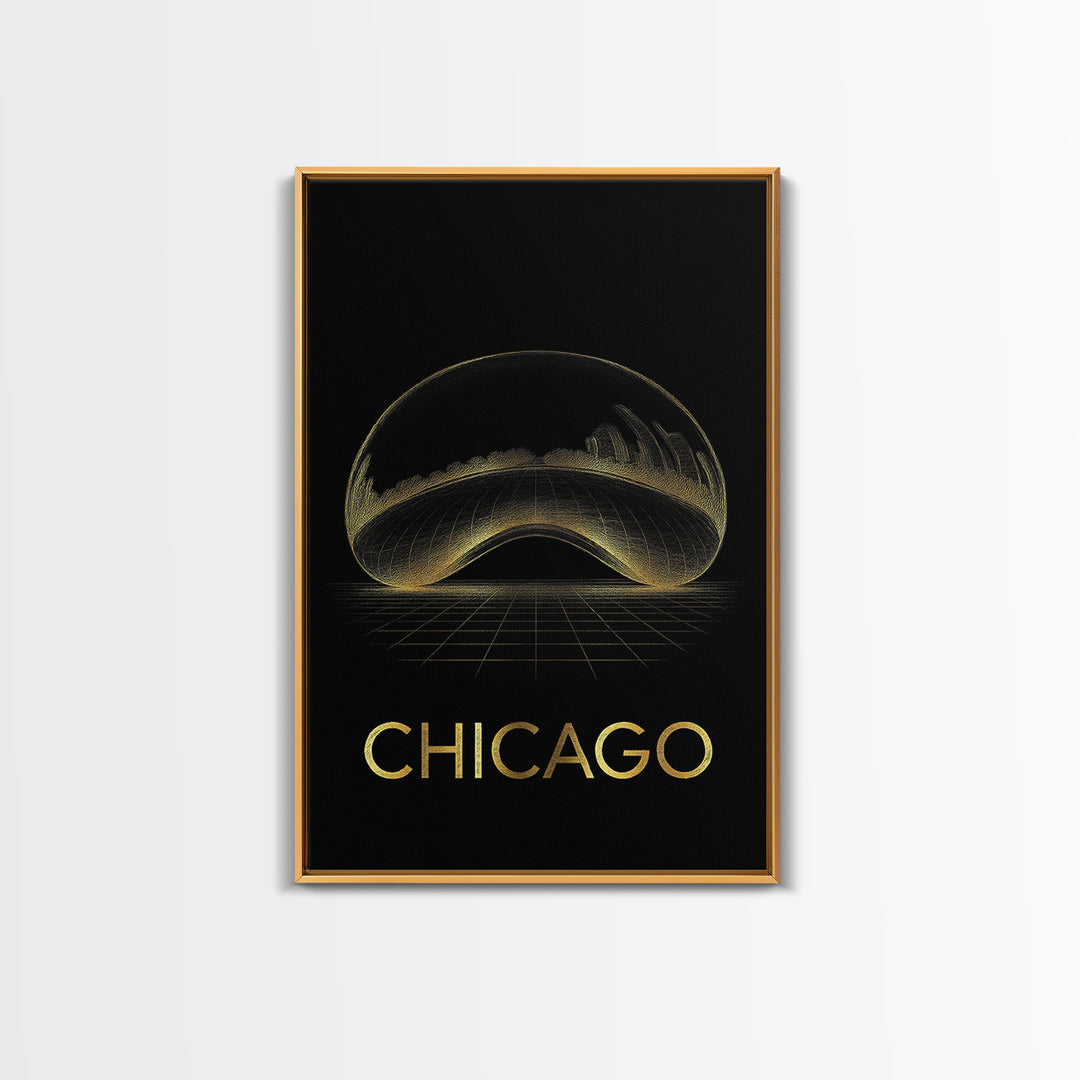 Chicago Travel Poster, Canvas Print, Gold Sketch Wall Art, Chicago Travel Art, Travel Art Print, Vintage Travel Art, Fine Art Print