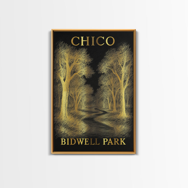 Chico California Travel Poster, Canvas Print, Black And Gold Line Art, Chico Wall Art, Wall Art, Vintage Travel Print, Travel Wall Art