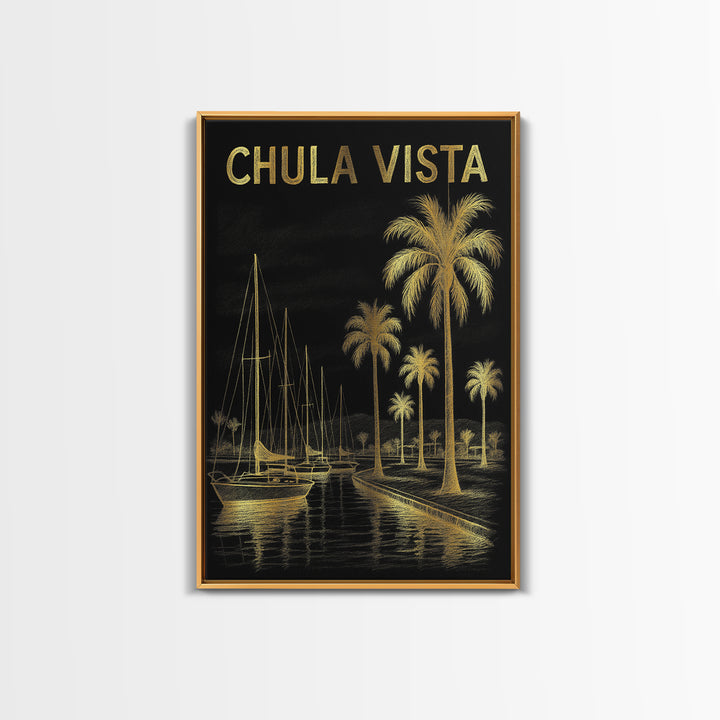 Chula Vista California Travel Poster, Canvas Print, Black And Gold Line Art, Chula Vista Wall Art, Travel Art Print, Travel Prints