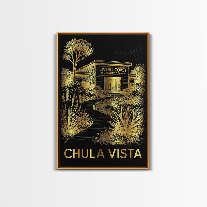 Chula Vista Travel Poster, Canvas Print, Black And Gold Line Art, Chula Vista Art Print, City Art Print, Mid Century Wall Art, Design 2