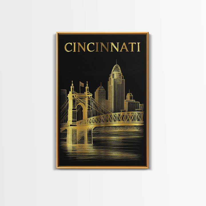 Cincinnati Ohio Travel Poster, Canvas Print, Dark Background Poster Art, Cincinnati Travel Art, Travel Art Print, Vintage Travel Print