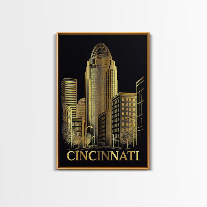 Cincinnati Travel Poster, Canvas Print, Elegant Gold City Art, Cincinnati Travel Art, Travel Poster Set, City Travel Prints, Art Print
