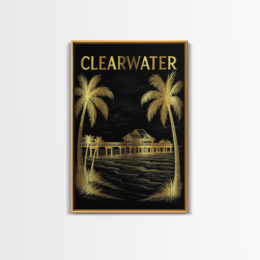 Clearwater Florida Travel Poster, Canvas Print, Dark Background Poster Art, Clearwater Poster Print, City Illustration, Vintage City Art
