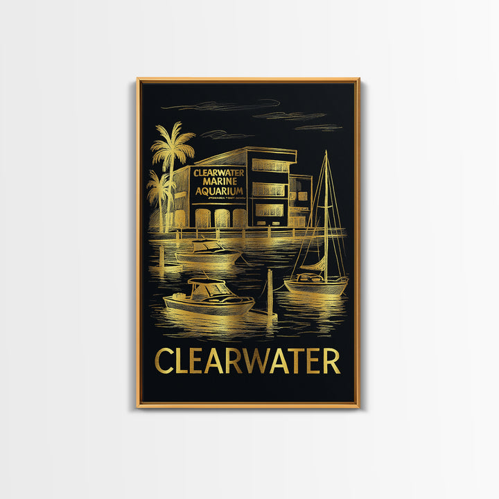Clearwater Travel Poster, Canvas Print, Dark Background Poster Art, Clearwater Wall Art, Travel Wall Decor, City Travel Prints