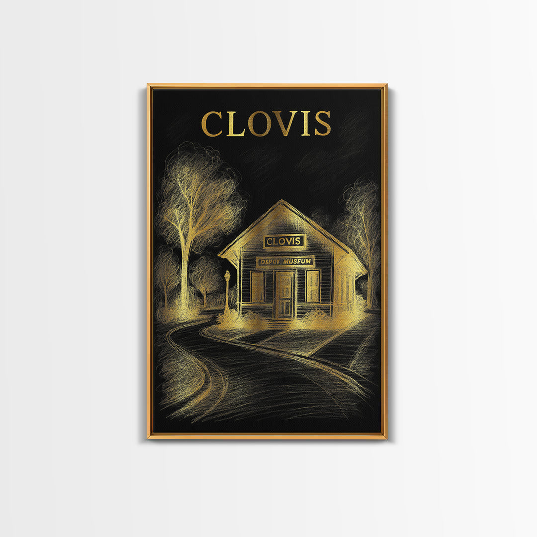 Clovis California Travel Poster, Canvas Print, Black And Gold Line Art, Clovis Poster Print, Wall Decor, Travel Wall Art, Wall Art