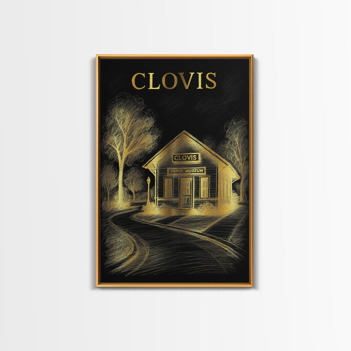 Clovis California Travel Poster, Canvas Print, Black And Gold Line Art, Clovis Poster Print, Wall Decor, Travel Wall Art, Wall Art