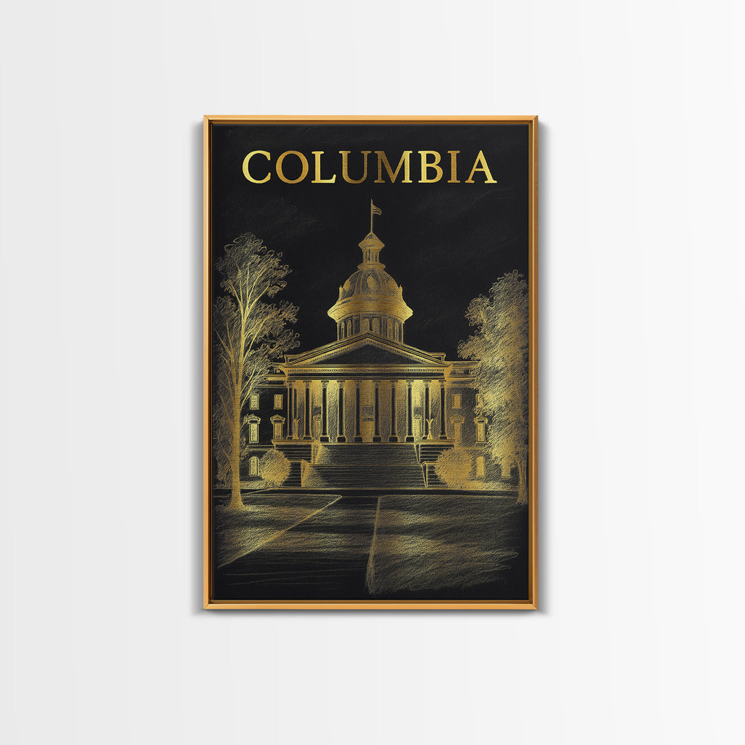 Columbia South Carolina Travel Poster, Canvas Print, Dark Background Poster Art, Columbia Poster Print, Travel Art Print, Wall Art