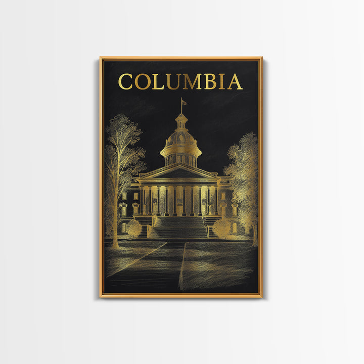 Columbia South Carolina Travel Poster, Canvas Print, Dark Background Poster Art, Columbia Poster Print, Travel Art Print, Wall Art