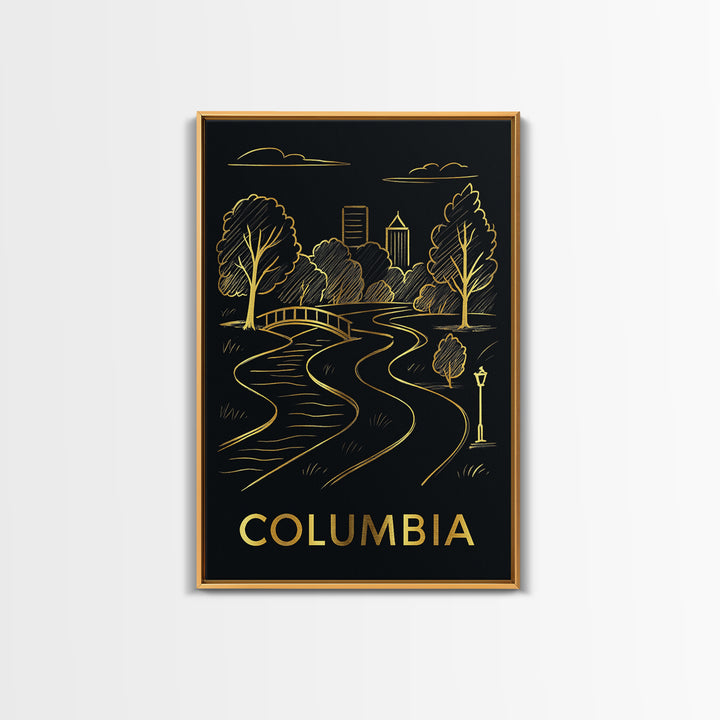 Columbia Travel Poster, Framed Canvas Print, Dark Background Poster Art, Columbia Travel Art, Living Room Wall Art, Vintage Travel Print