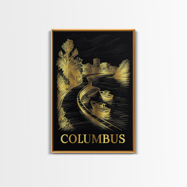 Columbus Travel Poster, Canvas Print, Dark Background Poster Art, Columbus Wall Art, Vintage Travel Art, Vintage Travel Print, Design 3