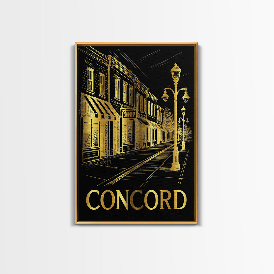 Concord Travel Poster, Canvas Print, Dark Background Poster Art, Concord Wall Art, Retro Travel Print, Living Room Wall Art, Wall Art