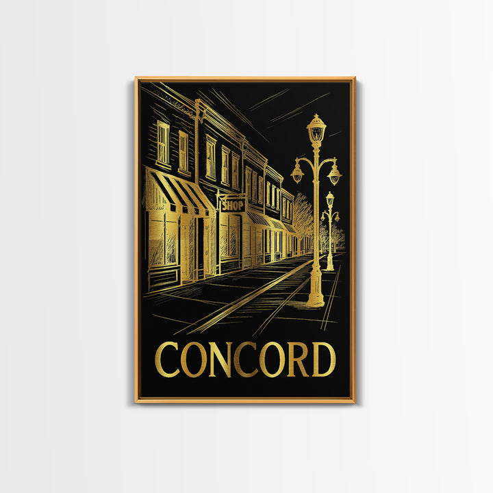 Concord Travel Poster, Canvas Print, Dark Background Poster Art, Concord Wall Art, Retro Travel Print, Living Room Wall Art, Wall Art