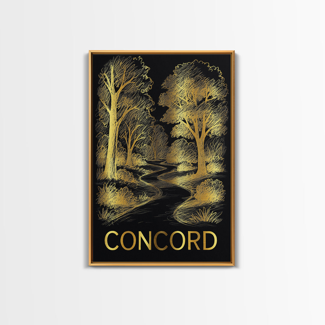 Concord Travel Poster, Canvas Print, Elegant Gold City Art, Concord Travel Art, City Illustration, Wanderlust Decor, Travel Art Print