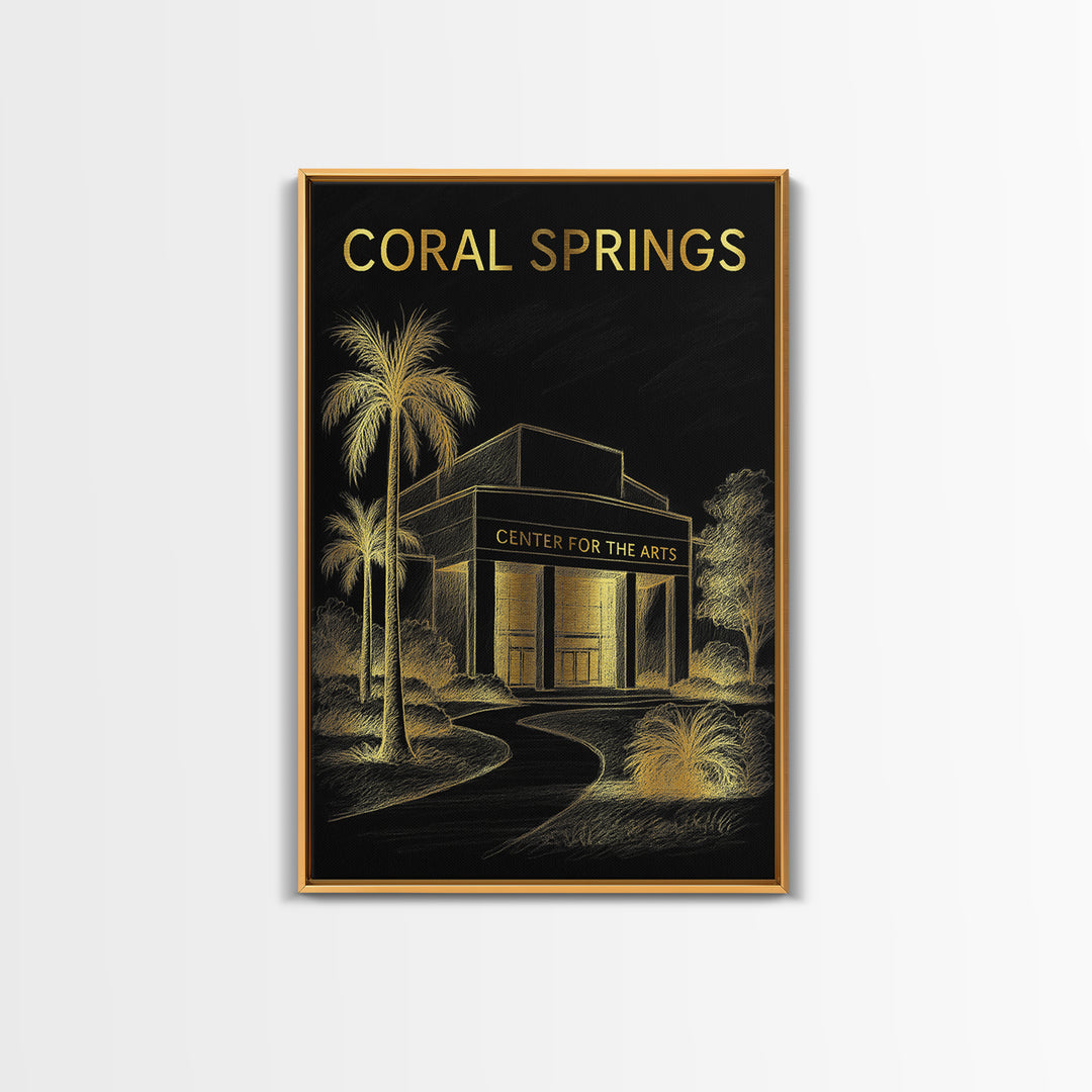 Coral Springs Florida Travel Poster, Canvas Print, Gold Sketch Wall Art, Coral Springs City Art, Office Decor, Modern Wall Decor, Design 1
