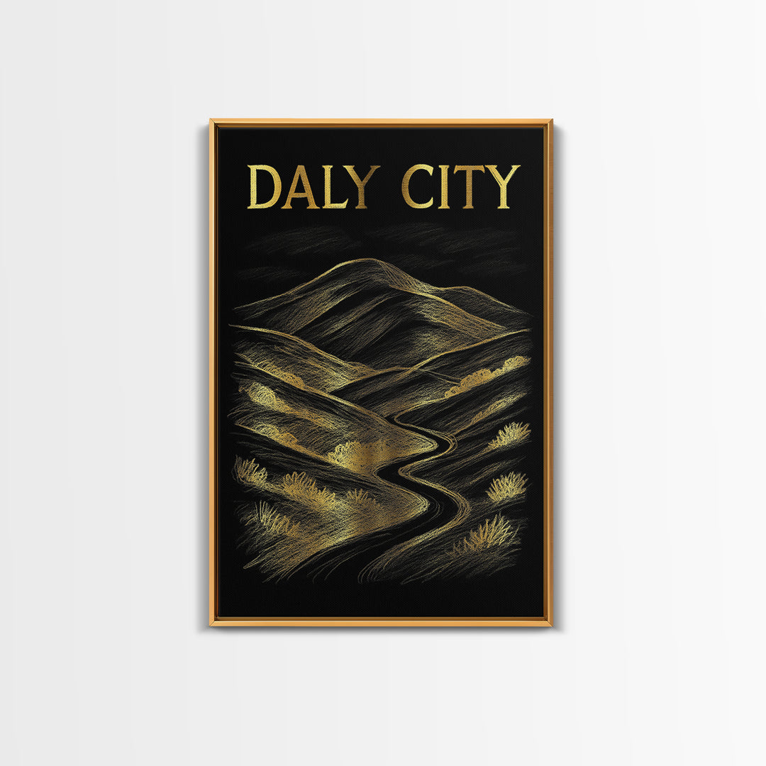 Daly City California Travel Poster, Canvas Print, Dark Background Poster Art, Daly City Art Print, Gift For Travelers, Travel Wall Decor