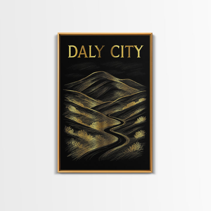 Daly City California Travel Poster, Canvas Print, Dark Background Poster Art, Daly City Art Print, Gift For Travelers, Travel Wall Decor