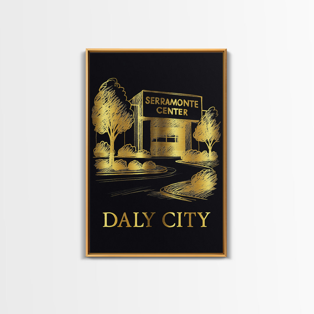 Daly City Travel Poster, Canvas Print, Gold Sketch Wall Art, Daly City Art Print, Travel Poster Set, City Travel Prints, Vintage City Poster