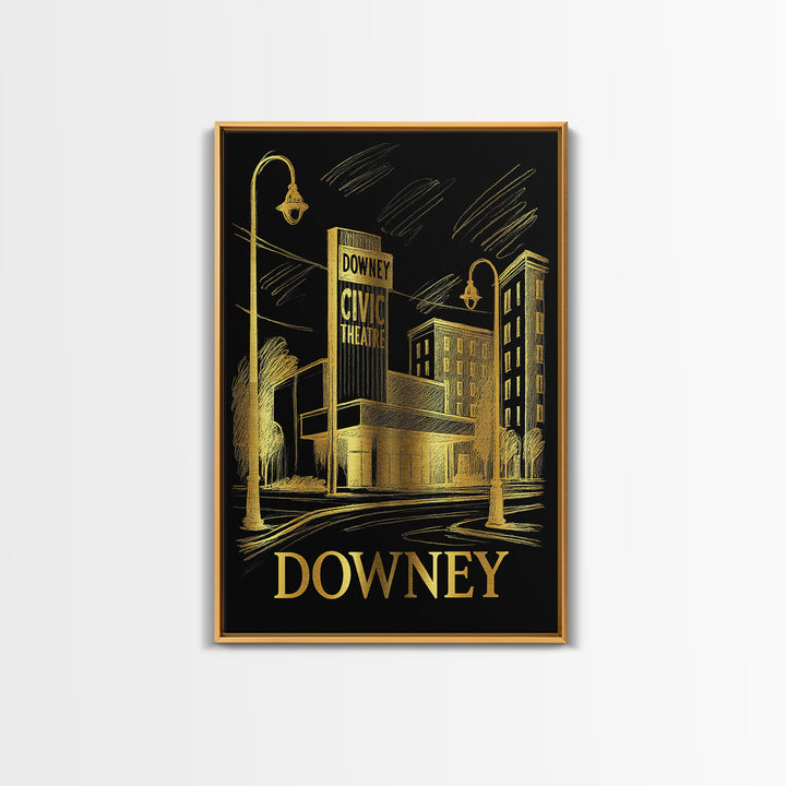 Downey Travel Poster, Framed Canvas Print, Dark Background Poster Art, Downey Poster Print, Home Office Decor, City Art Print, Design 2