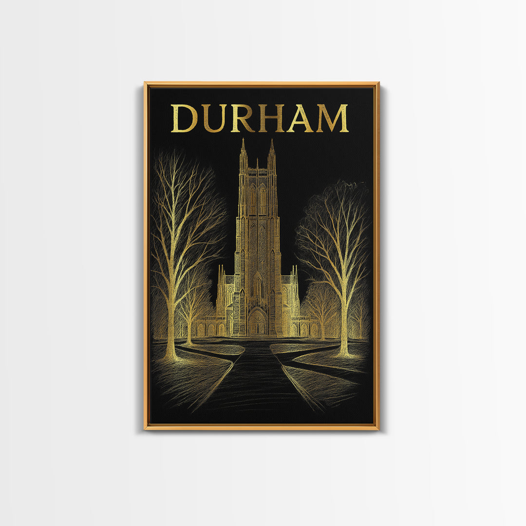 Durham North Carolina Travel Poster, Canvas Print, Dark Background Poster Art, Durham Art Print, Travel Wall Art, Vintage City Art