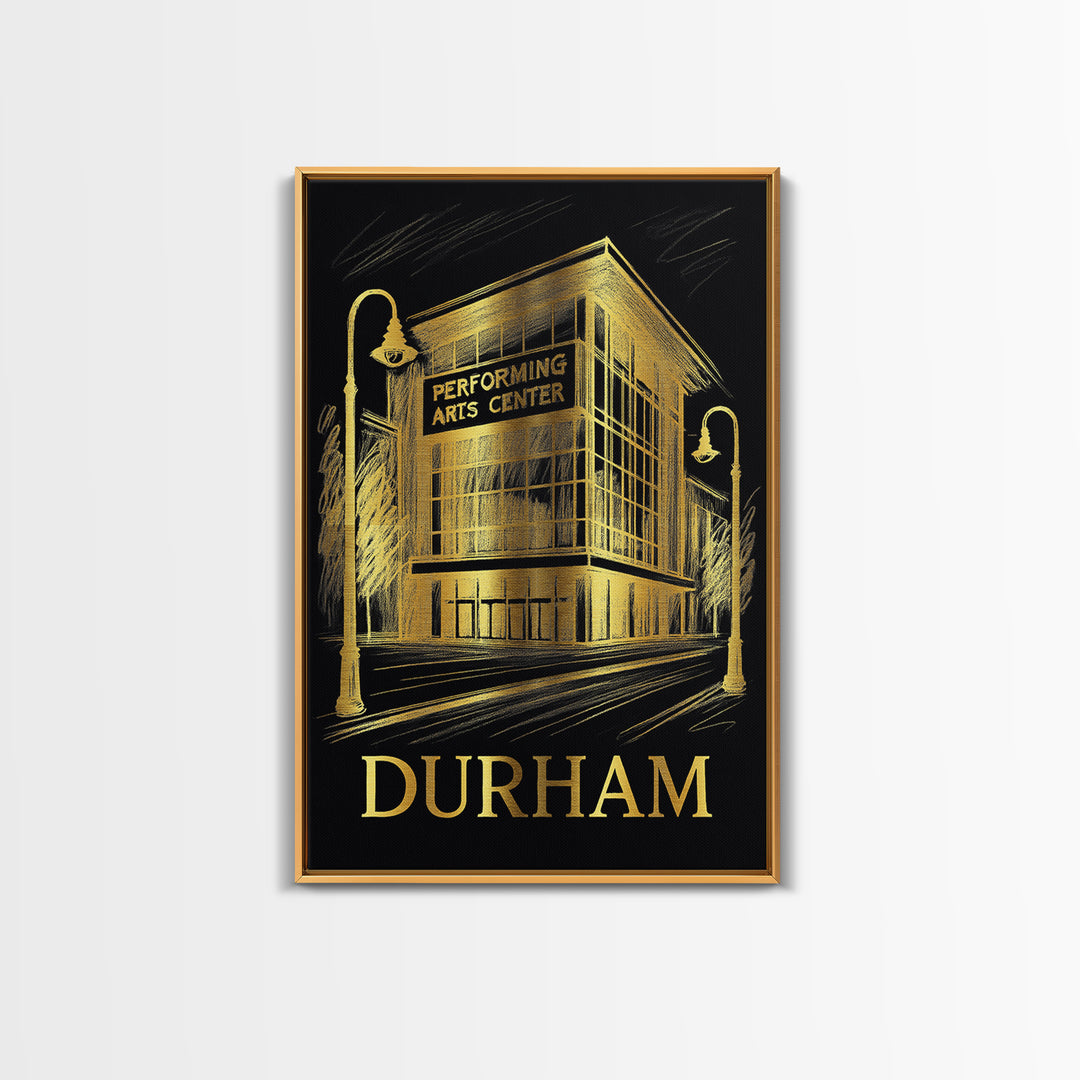 Durham Travel Poster, Framed Canvas Print, Elegant Gold City Art, Durham Wall Art, Vintage City Art, Living Room Wall Art, City Art Print