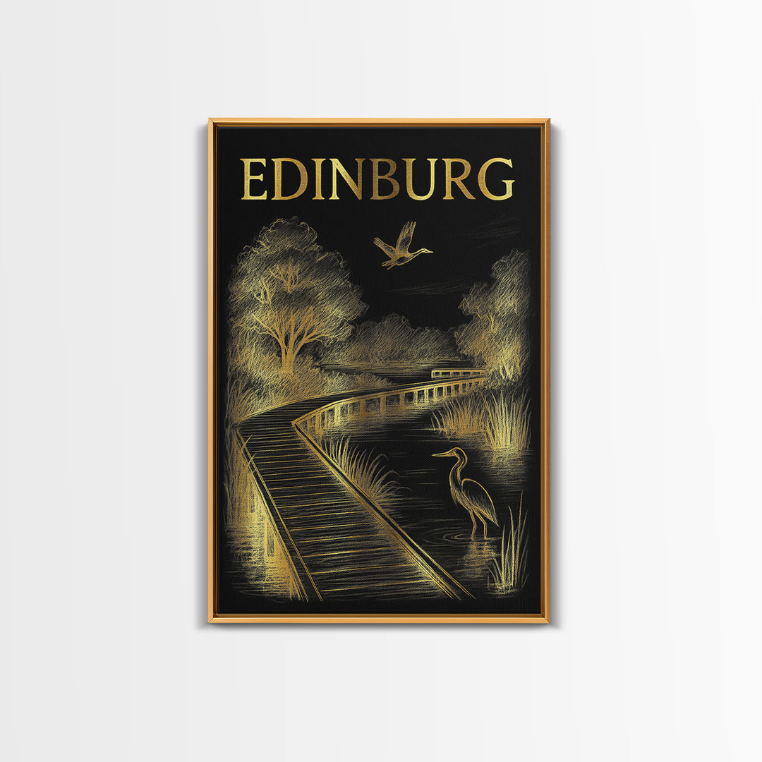 Edinburg Texas Travel Poster, Framed Canvas Print, Dark Background Poster Art, Edinburg Travel Art, Retro Travel Print, Travel Poster Art