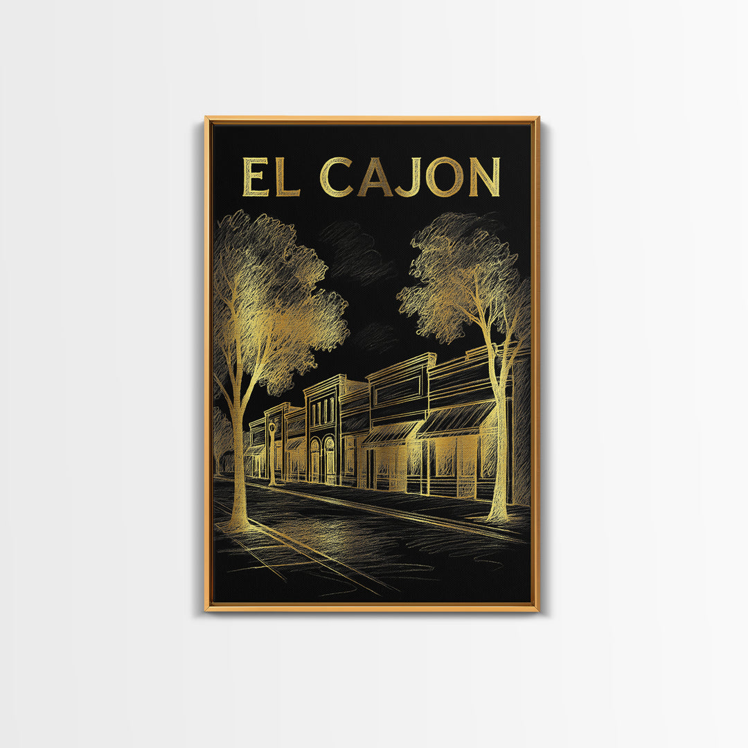 El Cajon California Travel Poster, Canvas Print, Elegant Gold City Art, El Cajon Poster Print, Wall Art, City Art Print, Travel Art