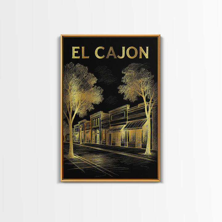 El Cajon California Travel Poster, Canvas Print, Elegant Gold City Art, El Cajon Poster Print, Wall Art, City Art Print, Travel Art