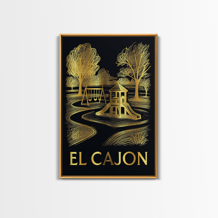 El Cajon Travel Poster, Canvas Print, Black And Gold Line Art, El Cajon City Art, Vintage City Poster, Travel Wall Art, Vintage Travel Art