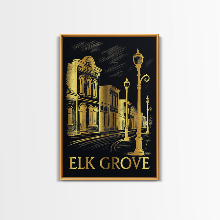El K Grove Travel Poster, Canvas Print, Black And Gold Line Art, El K Grove Art Print, Wanderlust Decor, City Travel Prints, Home Decor