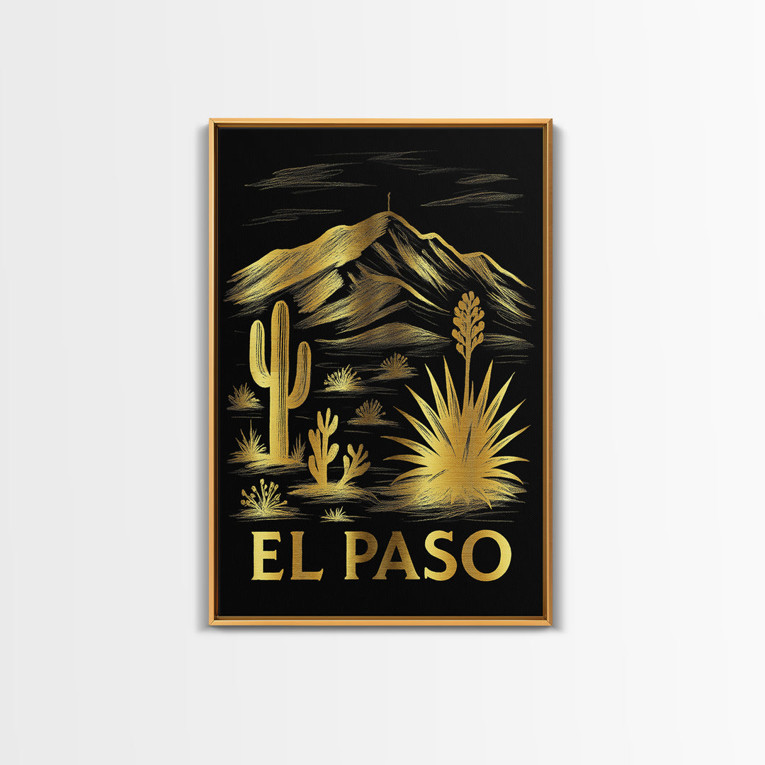 El Paso Travel Poster, Canvas Print, Elegant Gold City Art, El Paso City Art, Vintage City Poster, Vintage Travel Print, Travel Poster Set