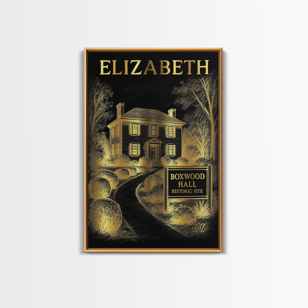 Elizabeth New Jersey Travel Poster, Canvas Print, Gold Sketch Wall Art, Elizabeth Travel Art, City Art Print, Vintage Travel Art, Poster Art