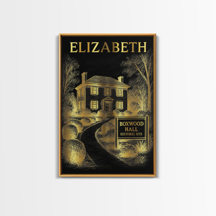 Elizabeth New Jersey Travel Poster, Canvas Print, Gold Sketch Wall Art, Elizabeth Travel Art, City Art Print, Vintage Travel Art, Poster Art