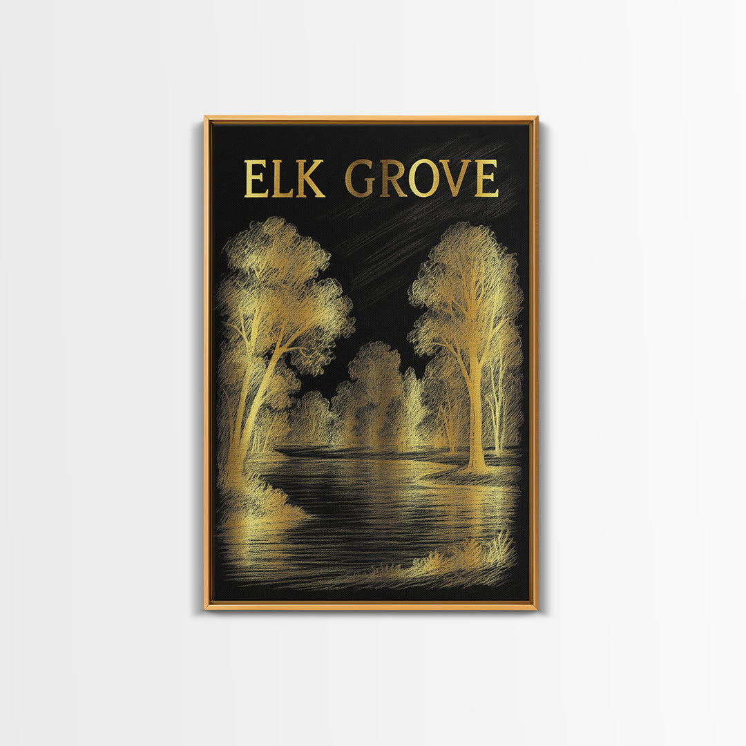 Elk Grove Travel Poster, Canvas Print, Dark Background Poster Art, Elk Grove City Art, Vintage City Art, Retro Travel Print, Retro Poster
