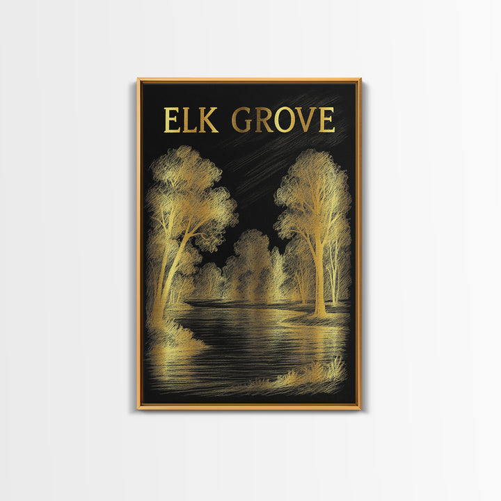Elk Grove Travel Poster, Canvas Print, Dark Background Poster Art, Elk Grove City Art, Vintage City Art, Retro Travel Print, Retro Poster