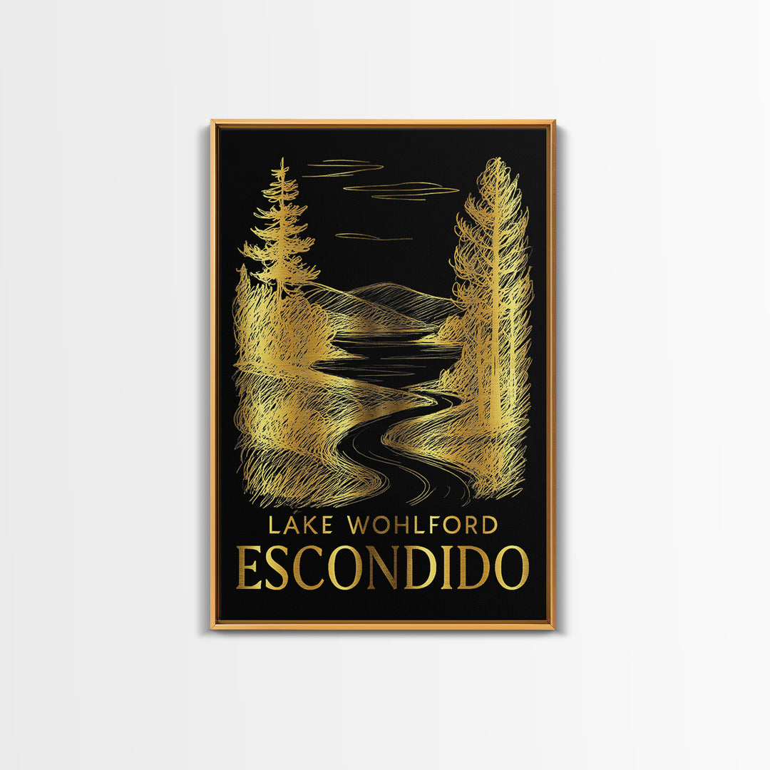 Escondido Travel Poster, Framed Canvas Print, Black And Gold Line Art, Escondido City Art, Travel Poster Art, Fine Art Print, Art Print