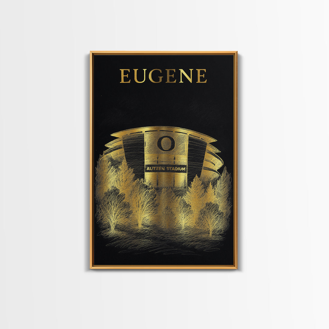 Eugene Oregon Travel Poster, Canvas Print, Elegant Gold City Art, Eugene Art Print, Travel Poster Set, Vintage Travel Art, Travel Wall Art